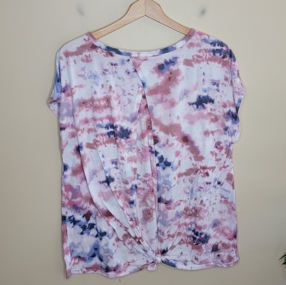 Old Navy Active Pink Navy Tie Dye Cap Sleeve Tee with Open Tie Back Size Large - Picture 4 of 5